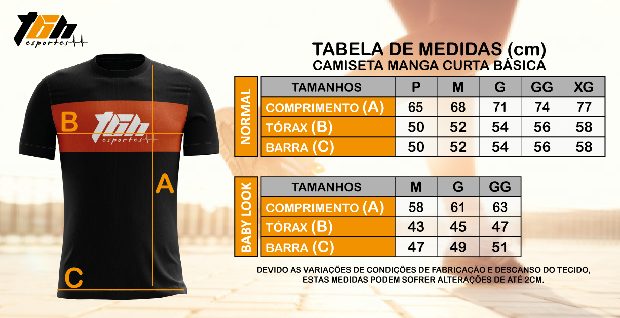 TBH Esportes - Medidas Camiseta Outubro Rosa